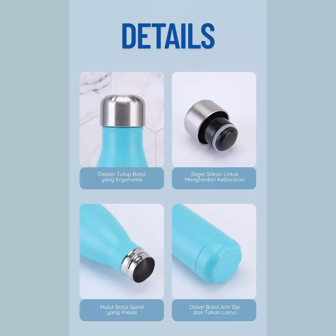 Wakakids Botol Minum Termos Bowling Stainless Steel Tumbler Portable Polos 500ml K1007A Venrc Putih