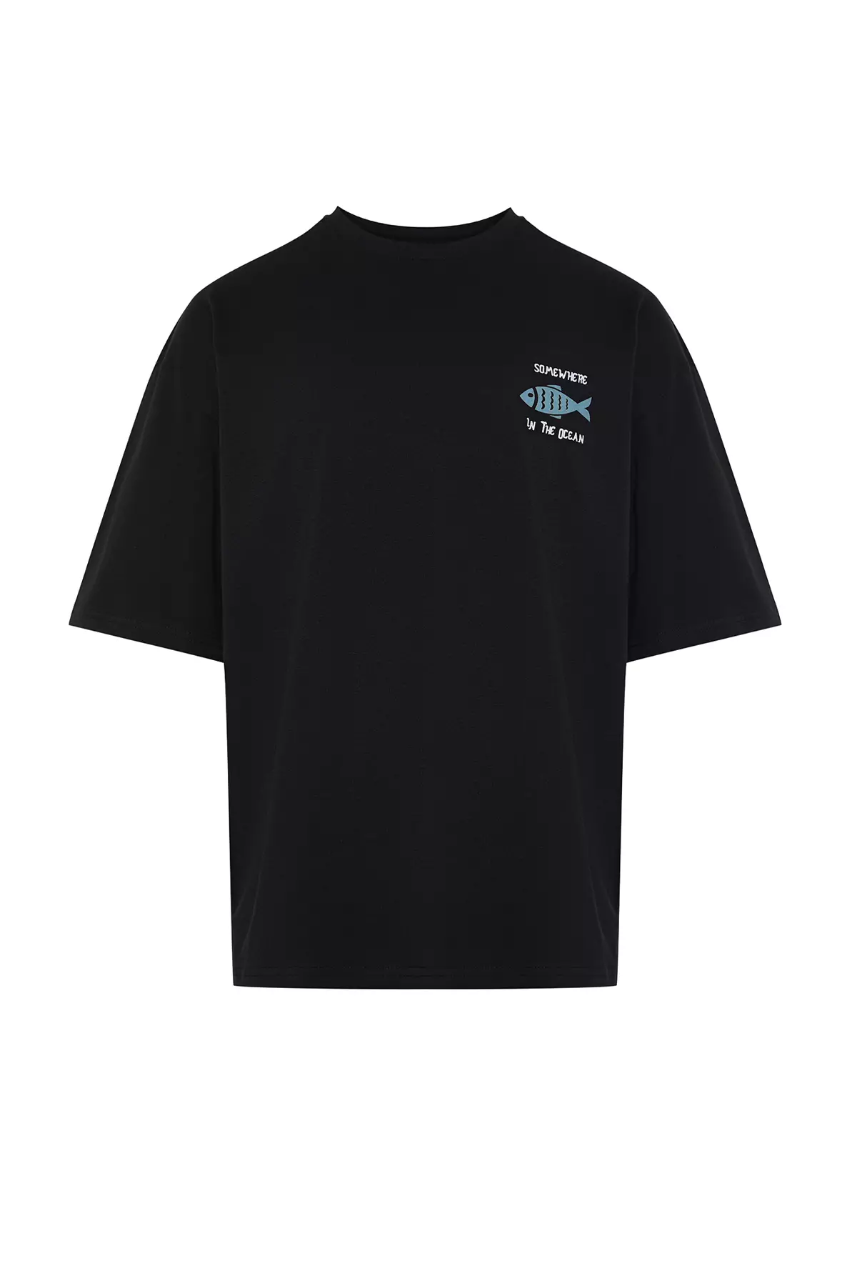 Black Oversized /Wide Cut 100% Cotton Velvet Texture Printed T-Shirt Tmnss22Ts0318