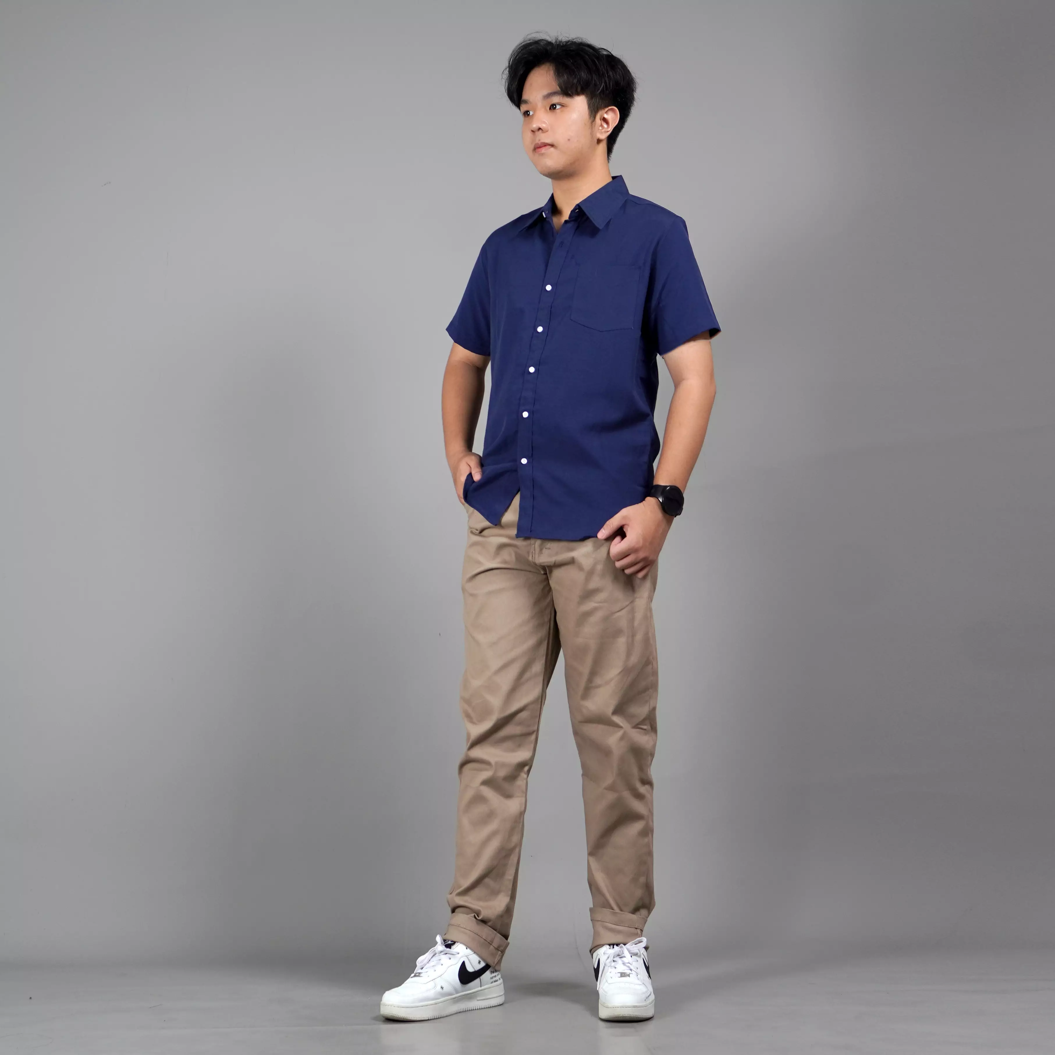 CALEB Kemeja Casual Pria Kemeja Polos Pria Lengan Pendek - NAVY