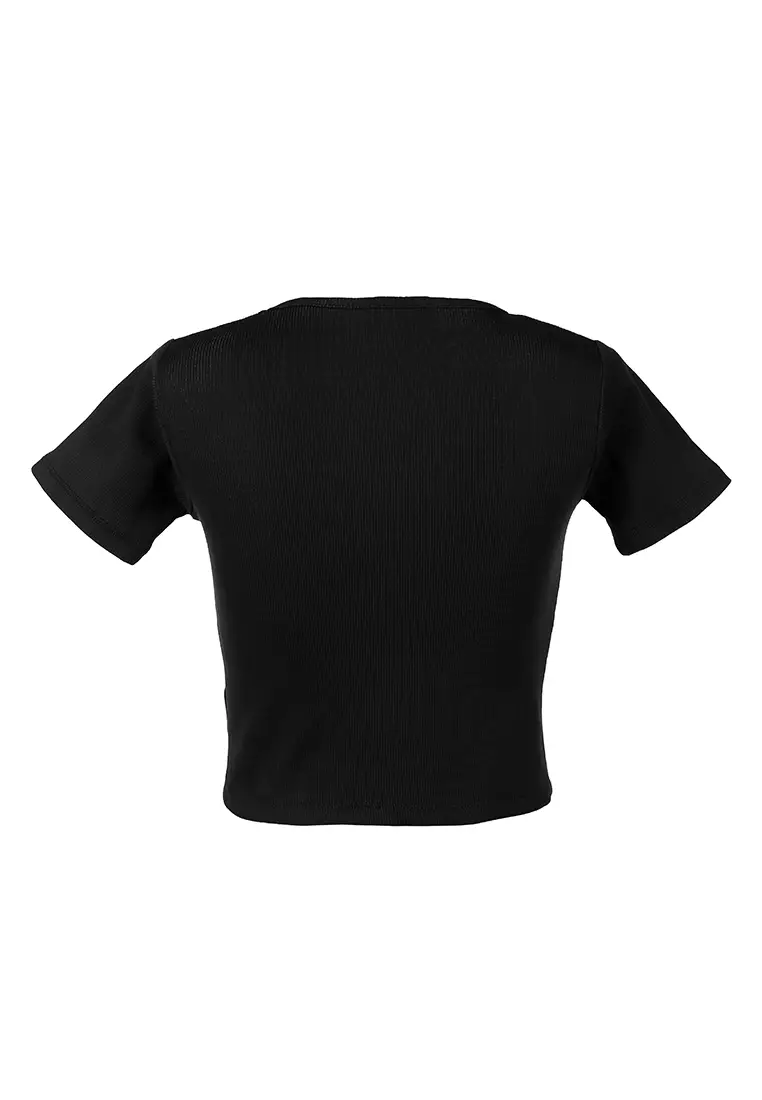 Crop Top Detail Serut Hitam