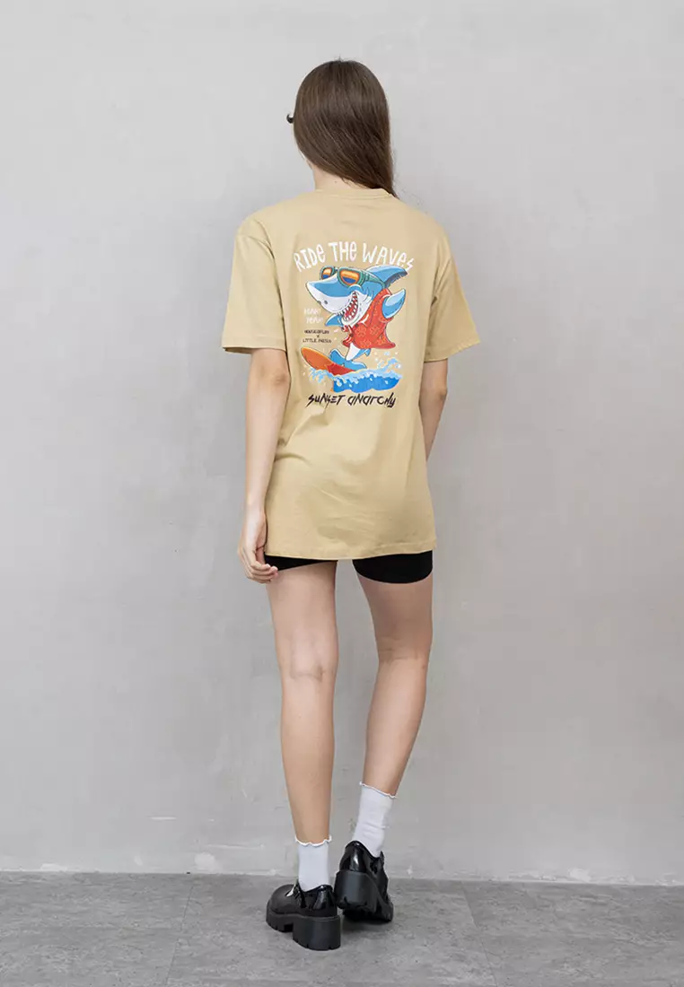 Kaos cream t shirt polos wanita houseofcuff motif ride