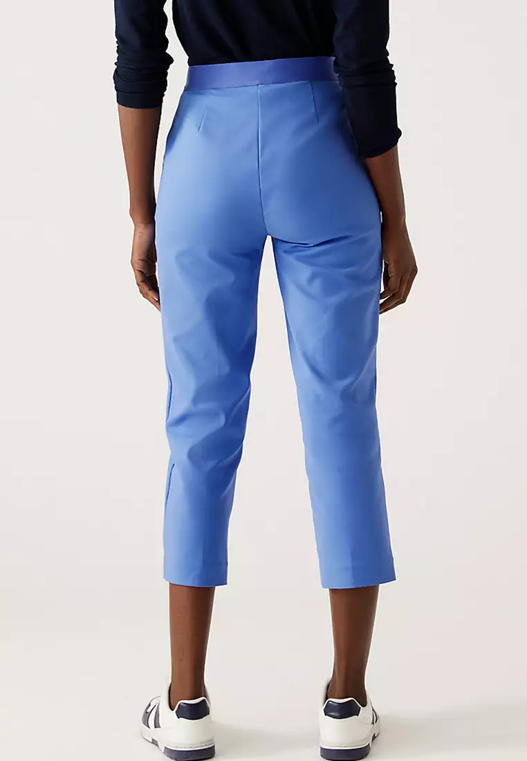 Cotton Blend Slim Fit Cropped Trousers