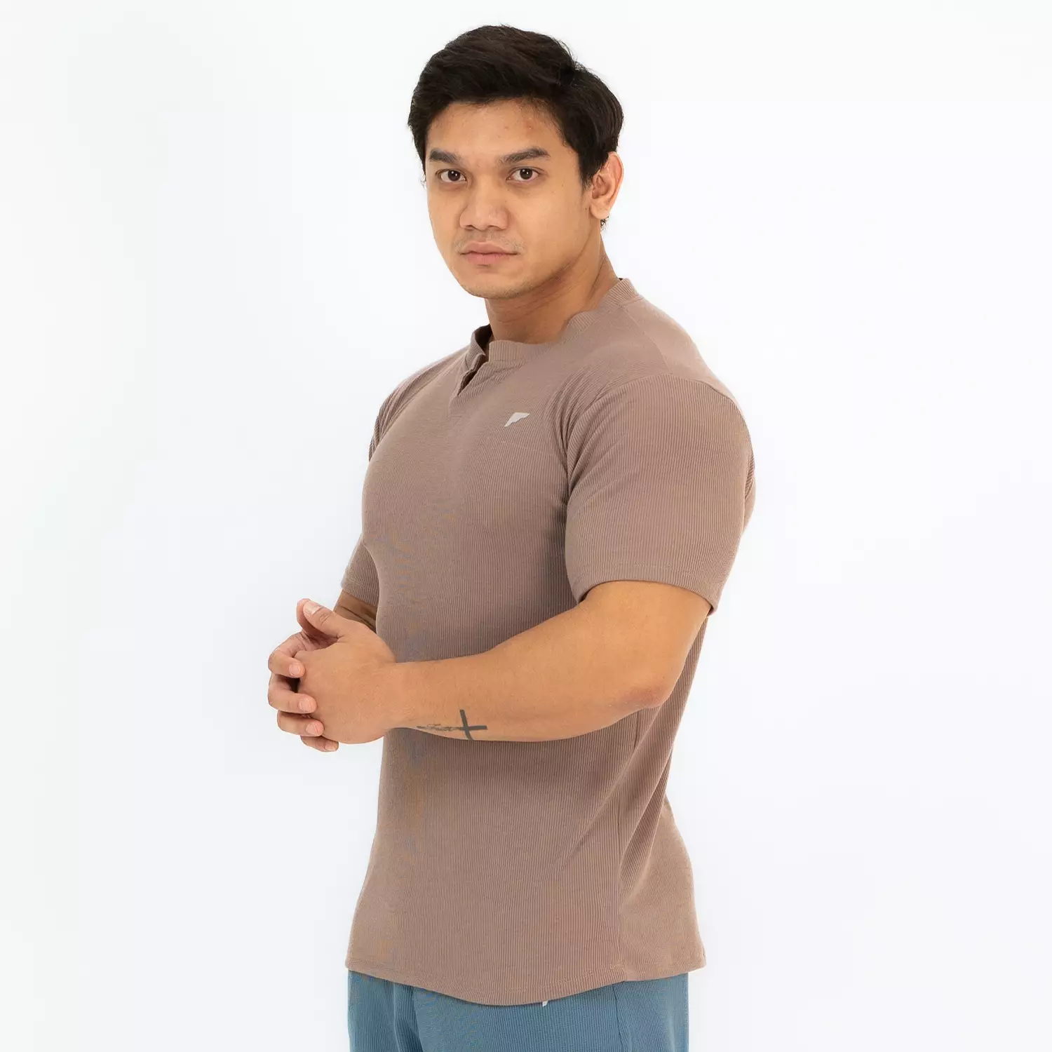 Cotton Rib V Neck Shirts Tan