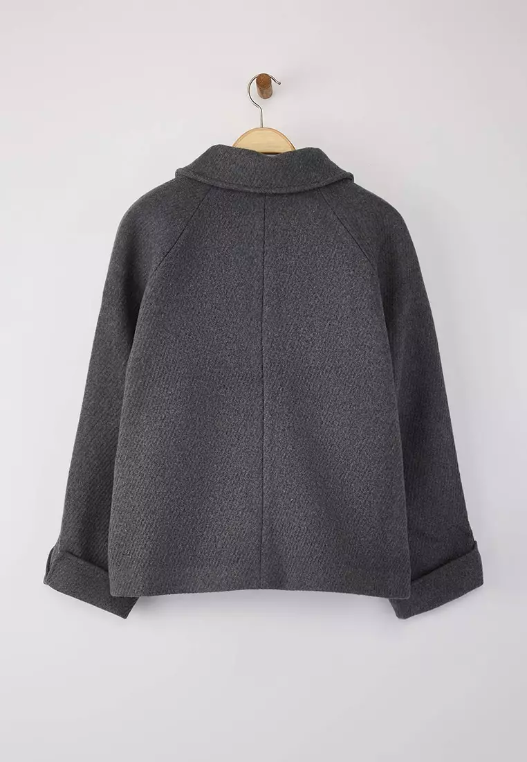 Gray Regular Fit Cashmere Slim Plus Size Coat