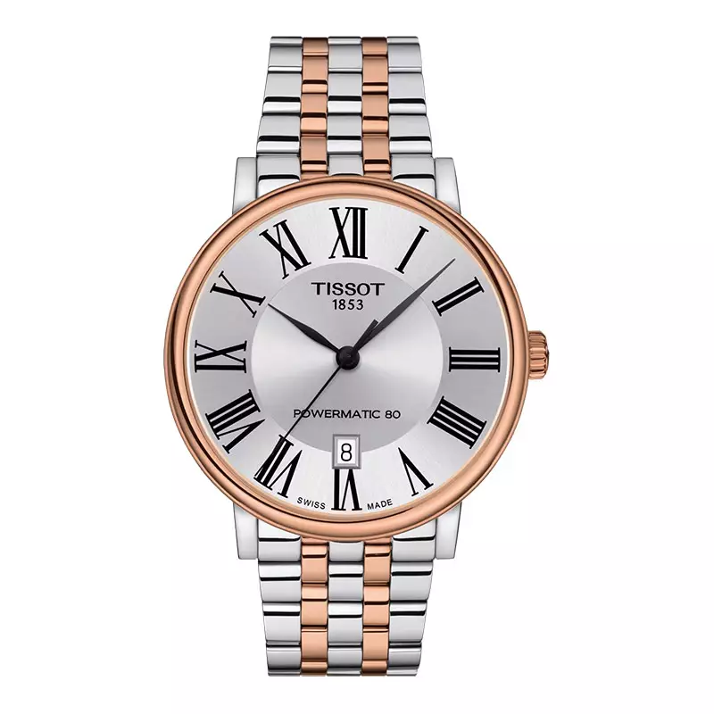 Tissot T Classic Carson Premium Powermatic 80 White Dial Silver Steel Strap Watch For Men - T122.407.11.031.00