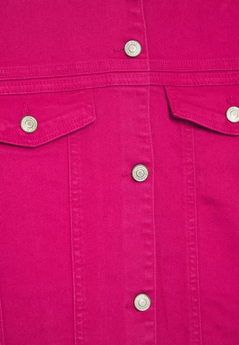Fuchsia Stretch Crop Plus Size Denim Jacket TBBSS25AG00007