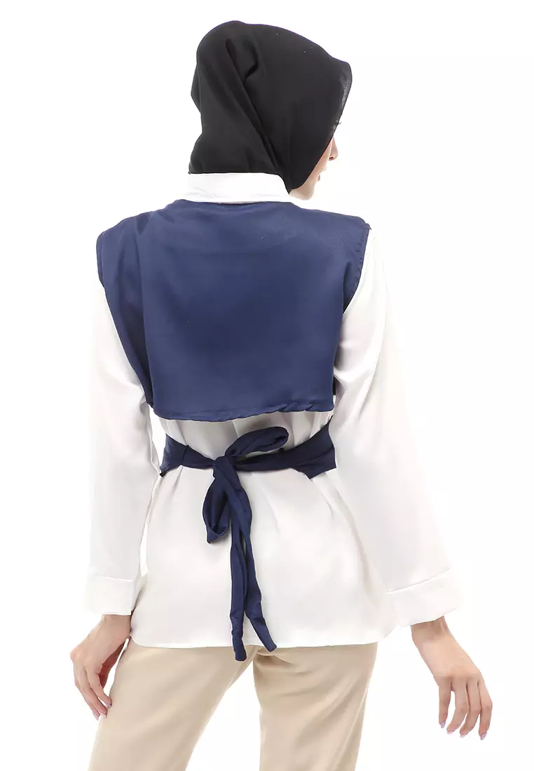 Atasan Blouse Long Sleeve Wanita Muslimah Motif Polos Regular Fit - Navy