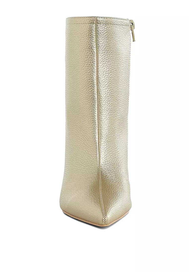 Metallic Pointed Toe Ankle Boots in Gold