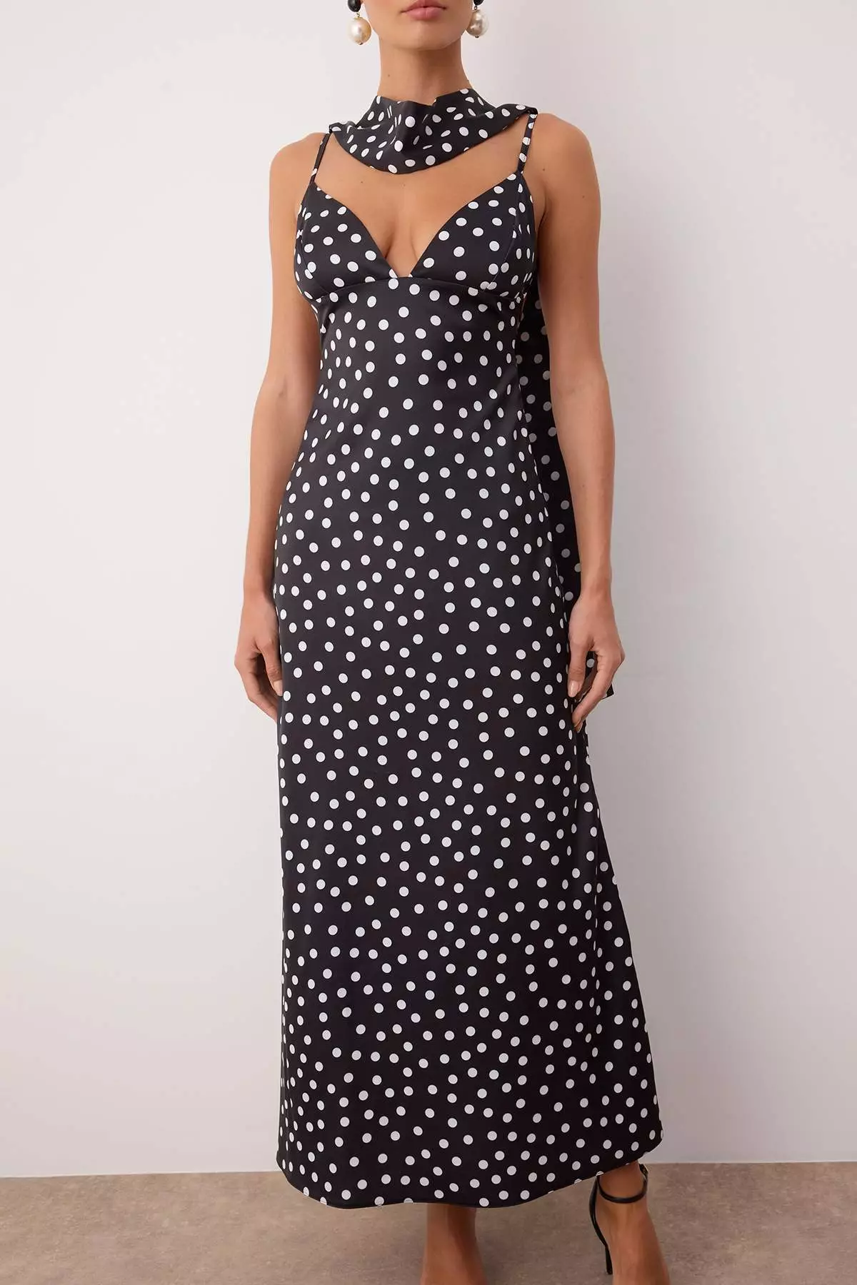 Black And White Shawl Detailed Satin Woven Maxi Evening Night Graduation Dress Tprss25El00312