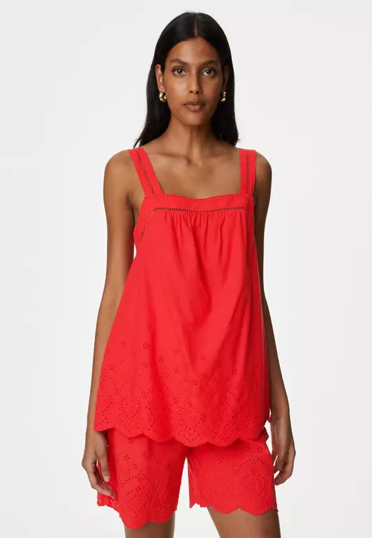 Pure Cotton Broderie Detail Cami Top