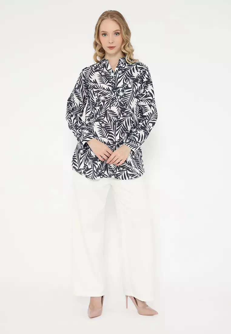 Blouse White Floral Long Sleeve Arlette By Brilliant Girl Warna Putih