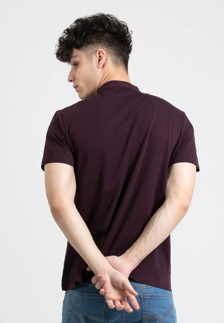 Forest Premium Weight Cotton Stretchable Mandarin Collar T Shirt Men Slim Fit Tee 23856-70DkPurple