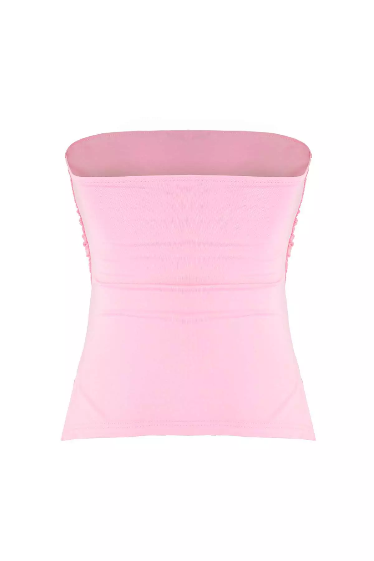 Pink Strapless Gather/Drape Detail Knitted Blouse