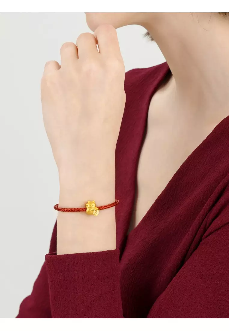 999 24K Solid Gold Maneki Neko Lucky Cat Charm 89164C (Bracelet not included)