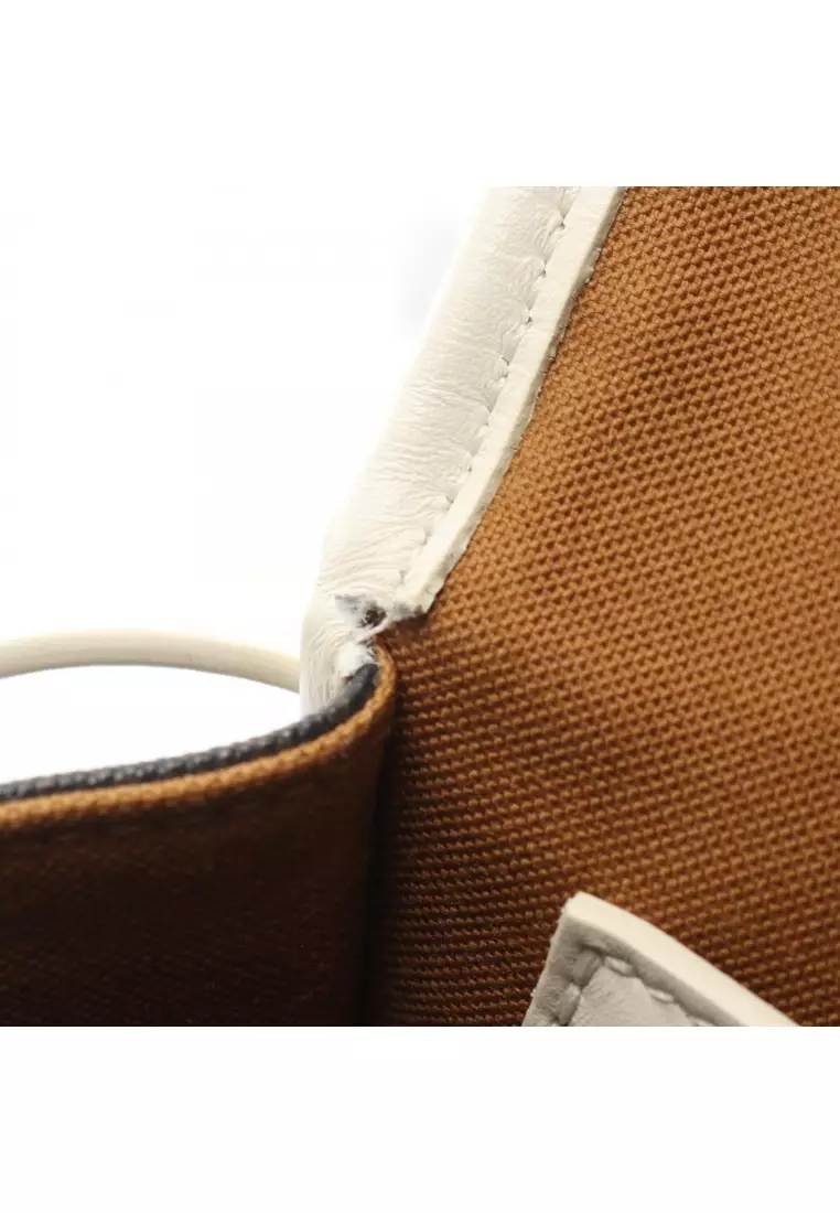 Pre-Loved Celine Folco medium bag Triomphe Shoulder bag PVC leather black Brown white