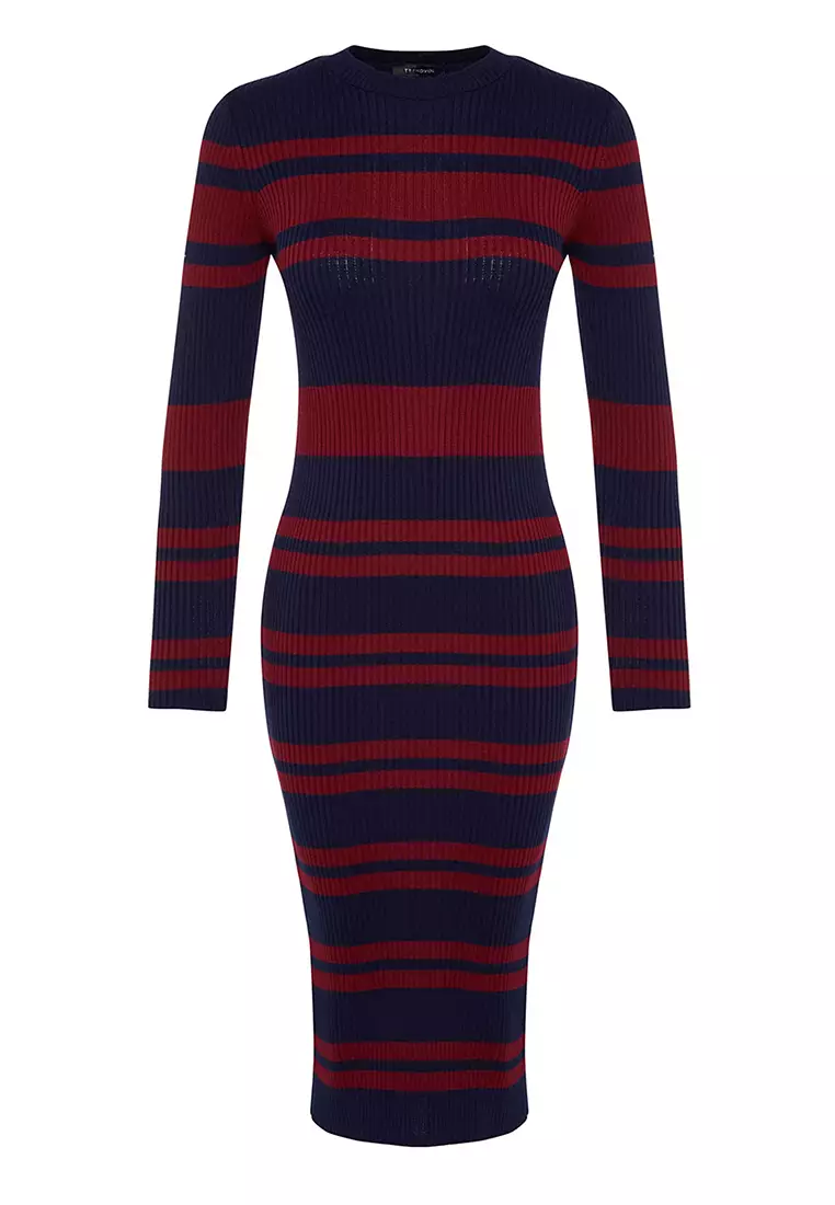 Midi Knitwear Crew Neck Striped Dress