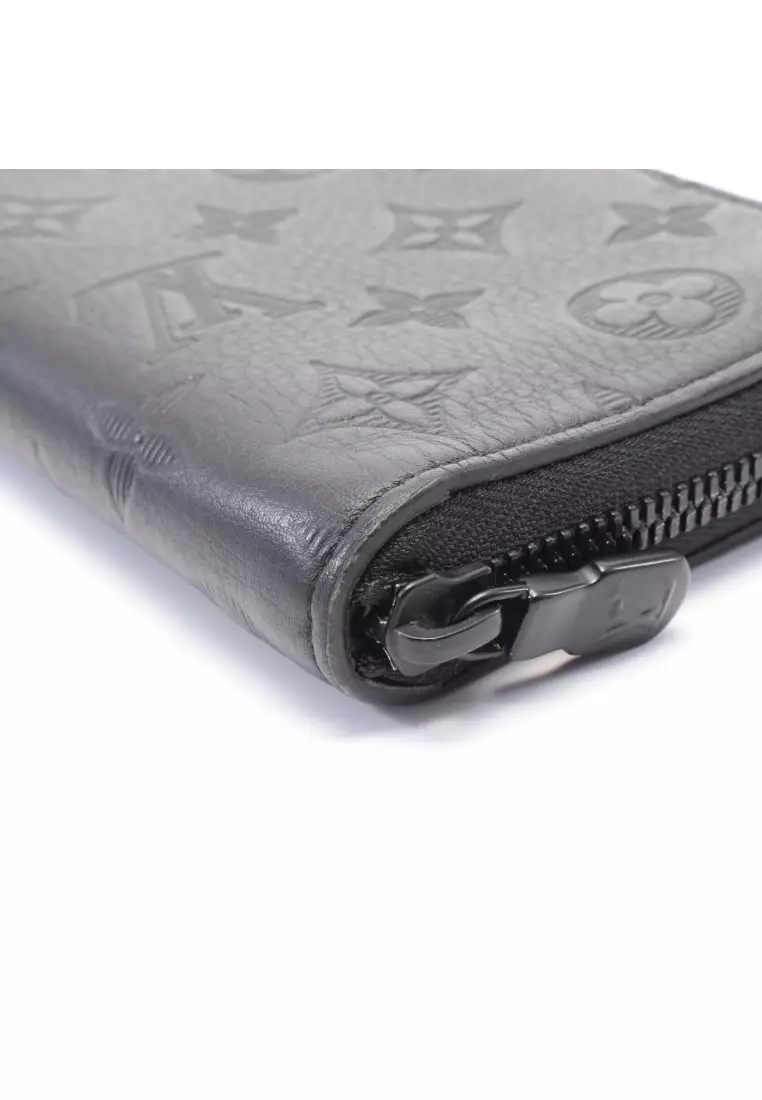 Pre-Loved Louis Vuitton zippy wallet Vertical monogram shadow round zipper long wallet leather black