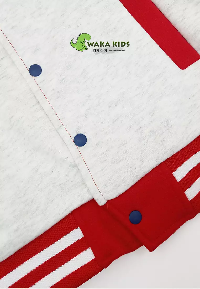 Wakakids Jaket Varsity Baseball Anak Laki Laki dan Perempuan Unisex Logo Patch 4462 Venrz Merah