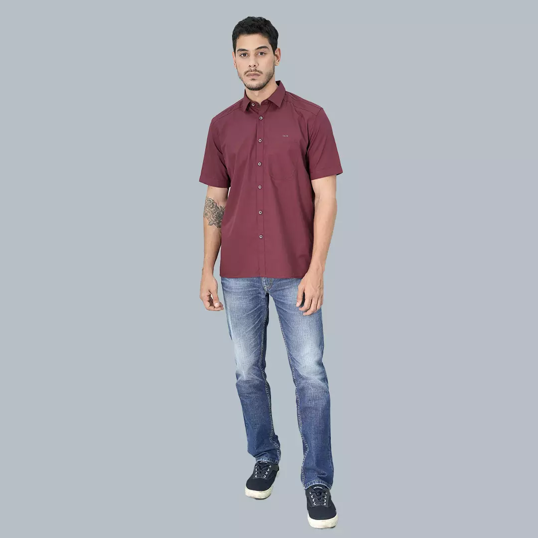 LGS - Kemeja Casual Pria Polos Warna Maroon CSH.271.S2001.215.C