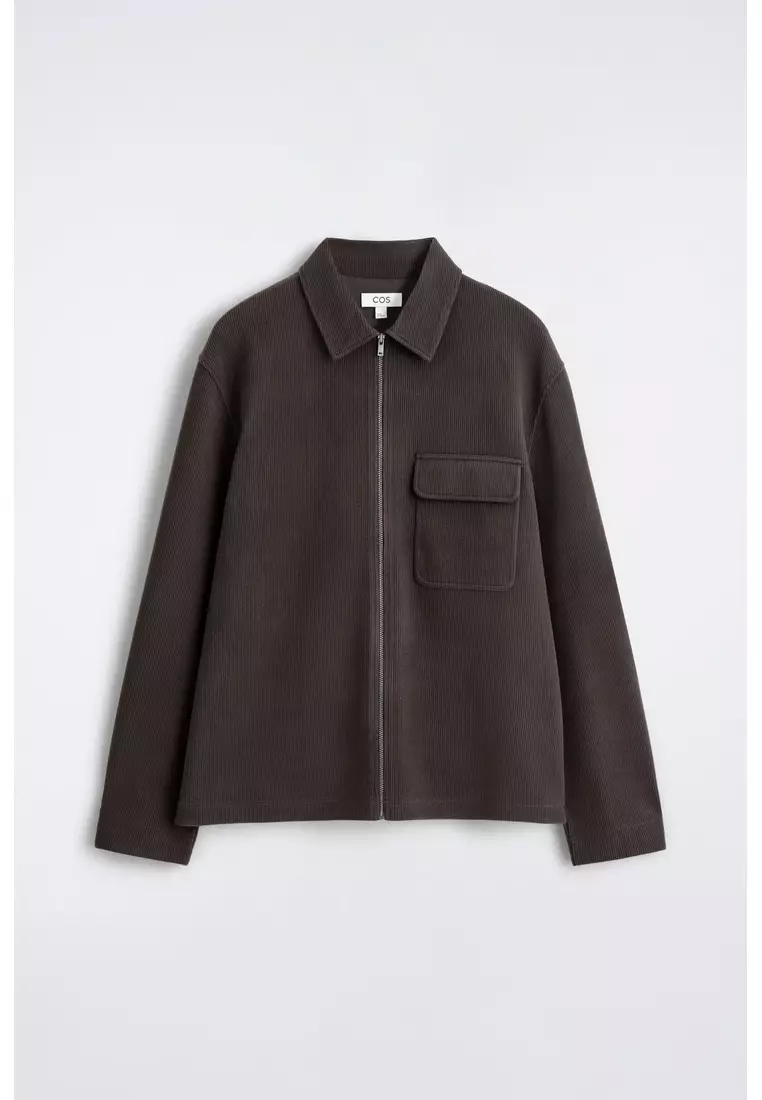 CORDUROY-JERSEY ZIP-UP OVERSHIRT