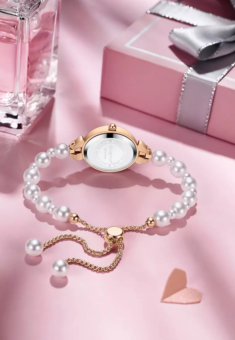 Jam Tangan Wanita Anti Air Original Analog Elegan Anak Perempuan Korean Style Kecil Mutiara Watch Women rosewhite