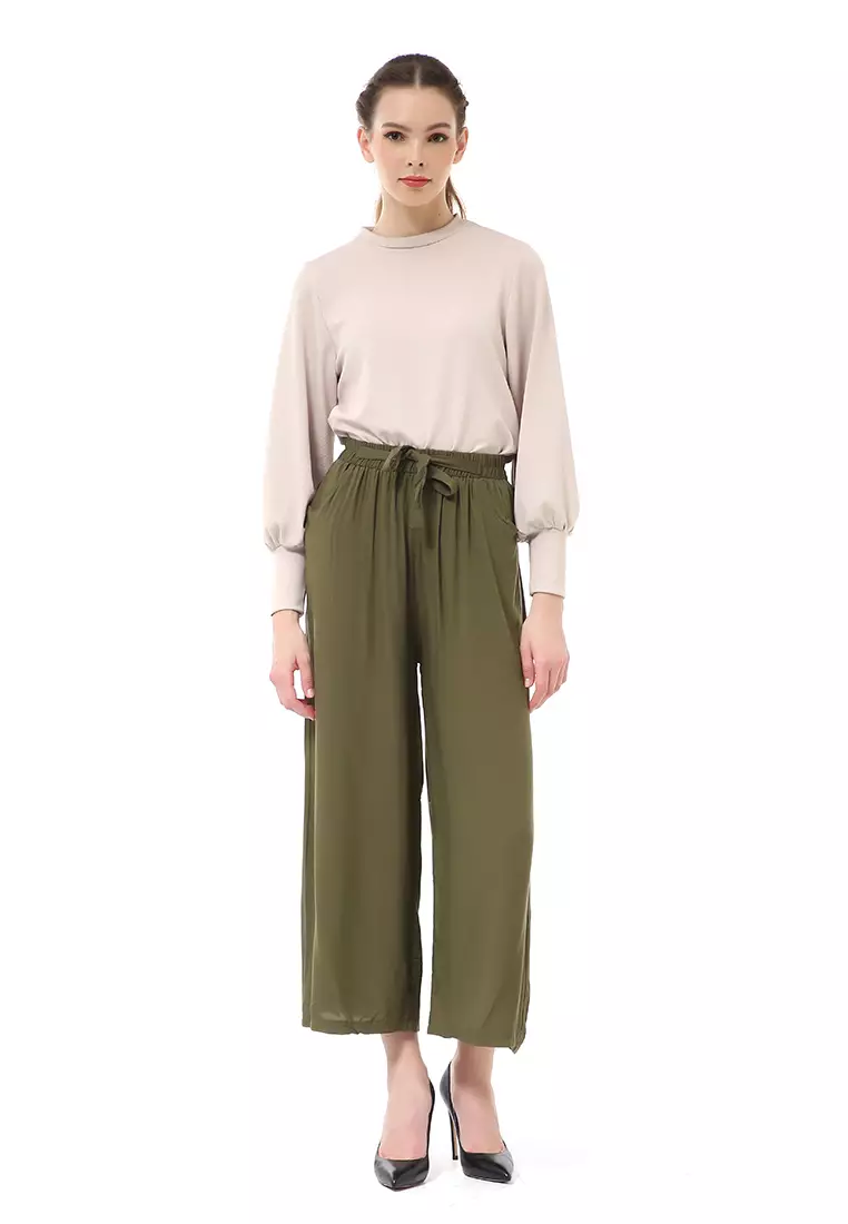 Stella Celana Panjang Casual Wanita Kulot Loose Pants Homewear Material Rayon ORIGINAL - Army Green