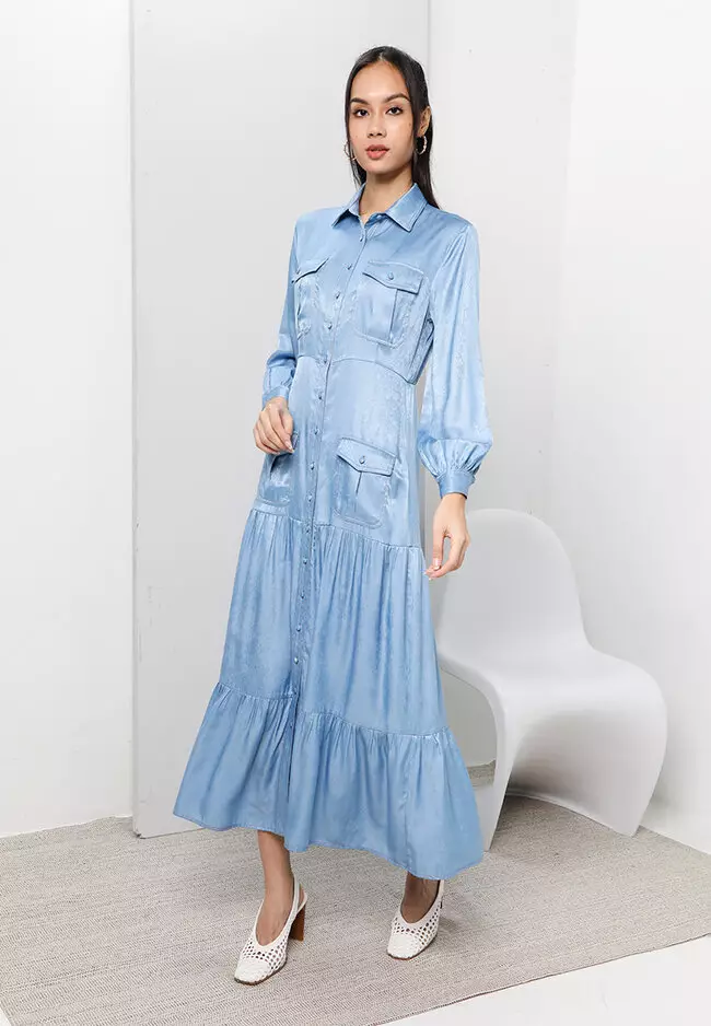 Buy Zalia Recycled Cotton Chambray Tiered Dress 2024 Online | ZALORA ...