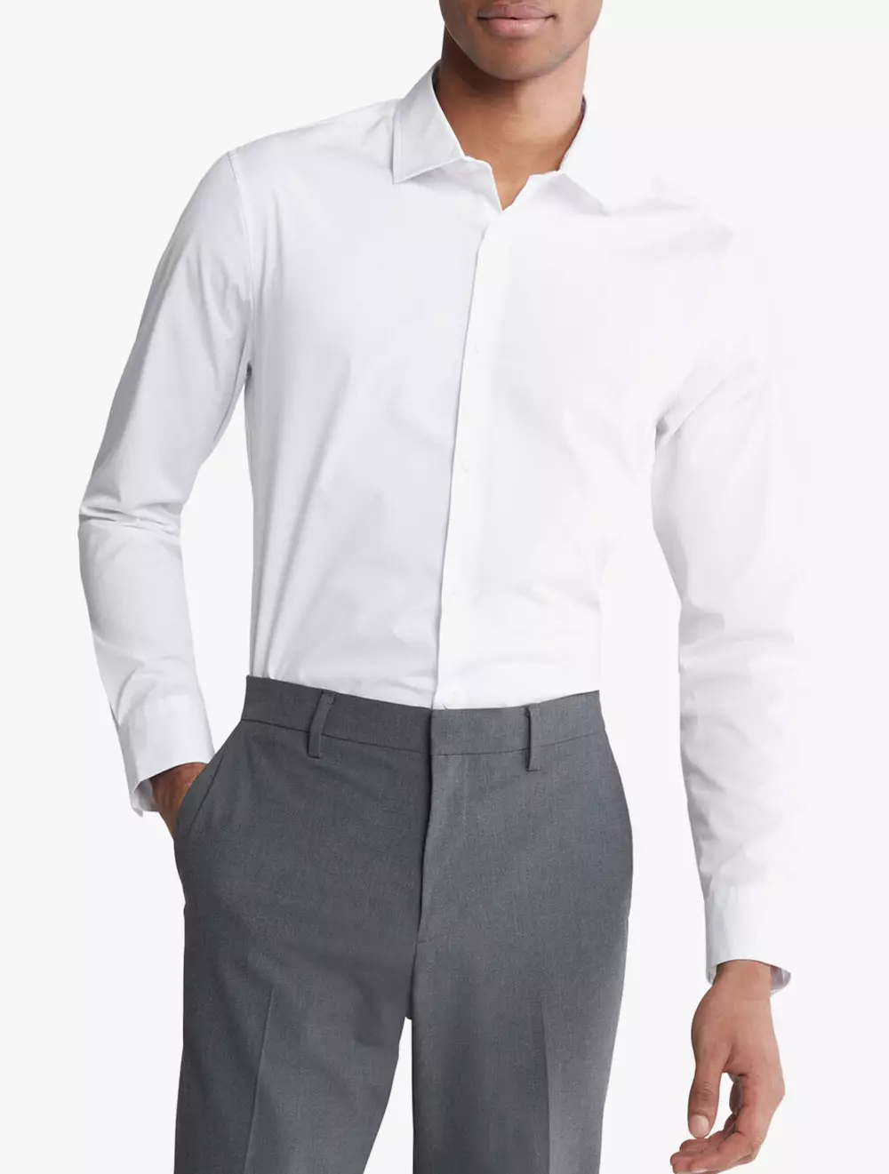 Calvin Klein - Solid Supima Stretch Slim Shirt - White - white