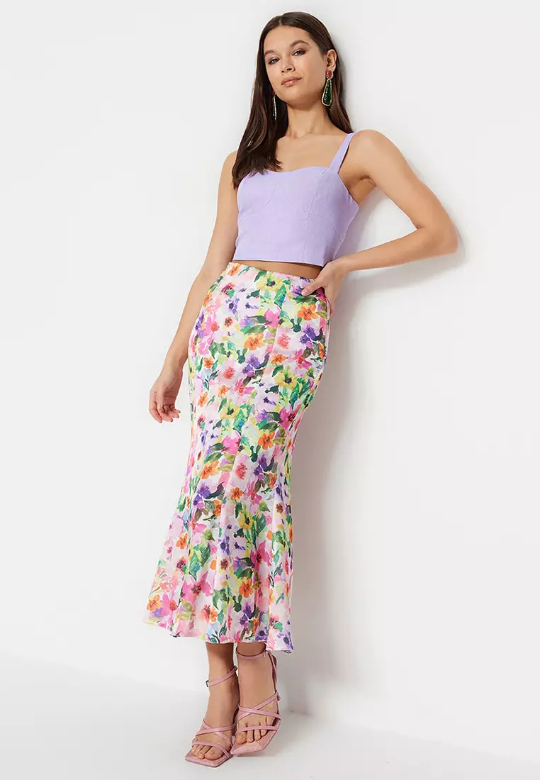 Floral Patterned Midi Skirt