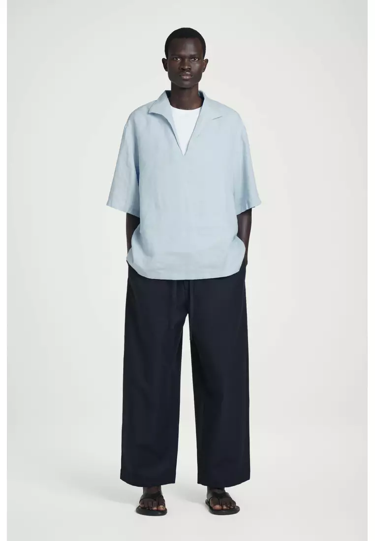 OPEN-COLLAR LINEN SHIRT