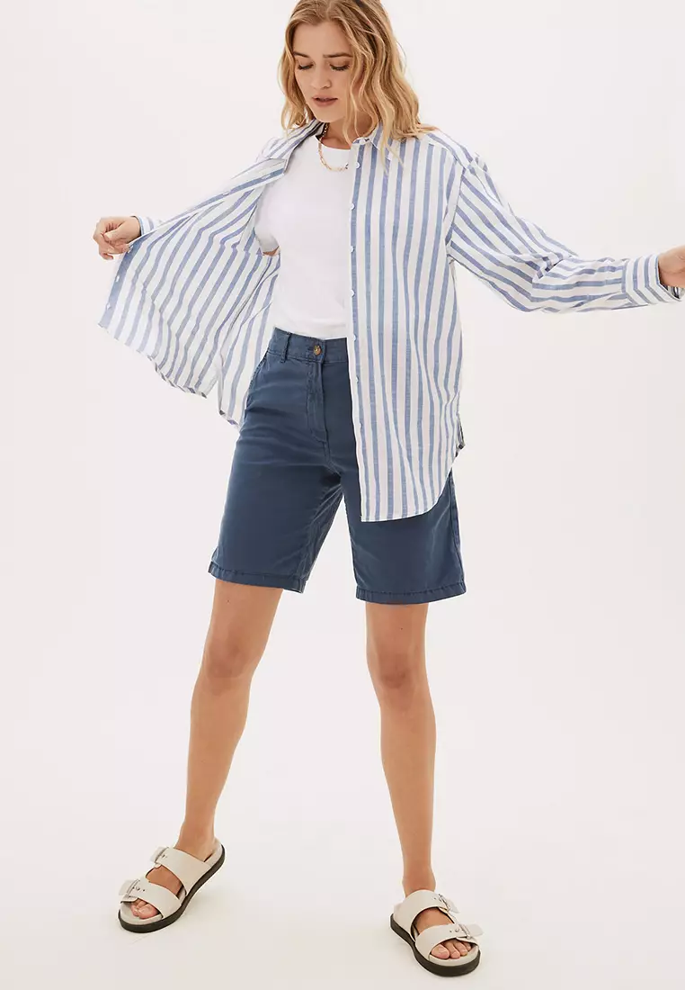 Cotton Rich High Waisted Chino Shorts