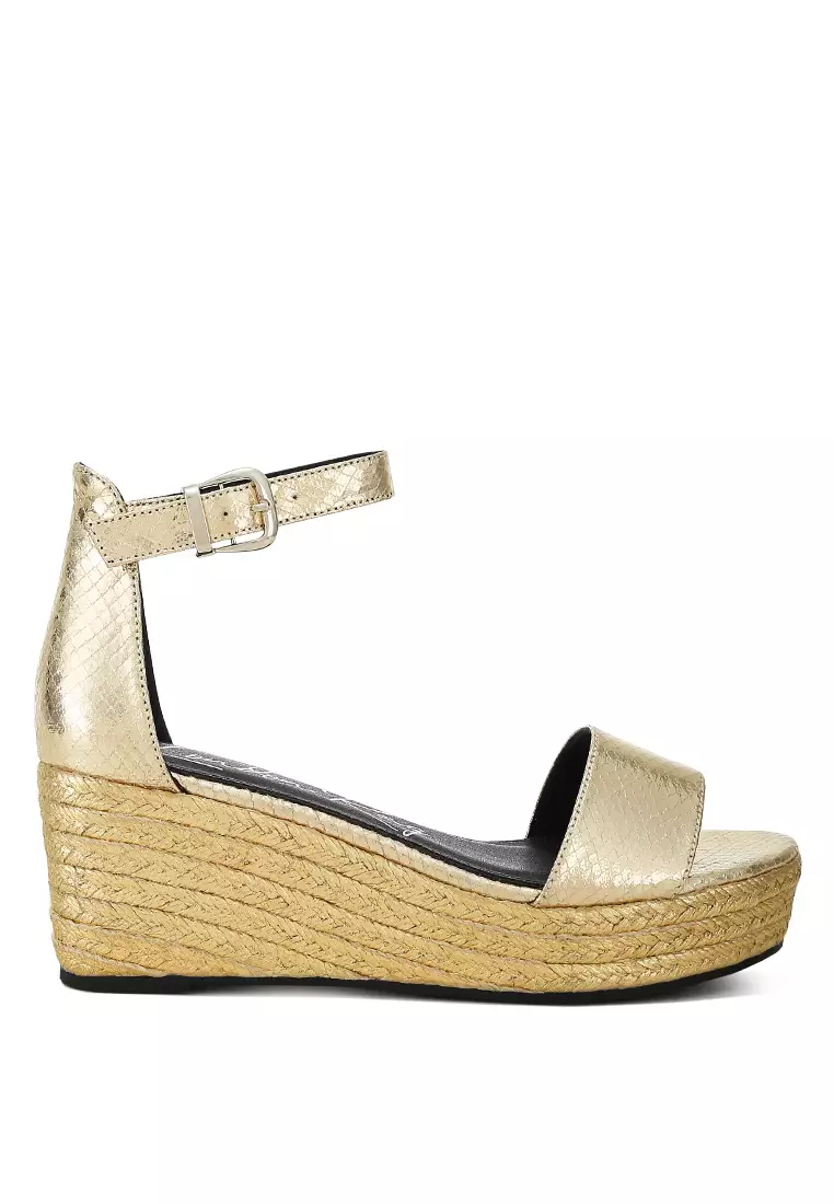 Discount on London Rag  shoes - SKU: Gold Faux Leather Snake Wedge Espadrilles