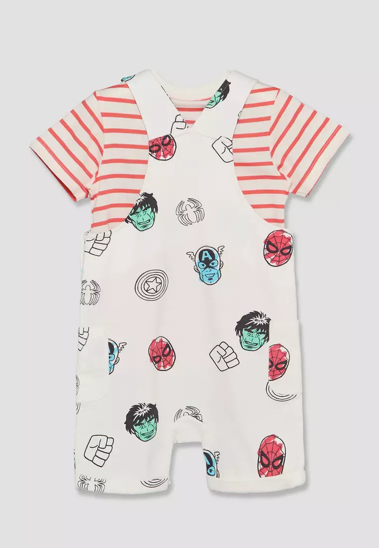Babyshop Crew Neck Short Sleeves T-Shirt And Dungaree Set With Avengers Print