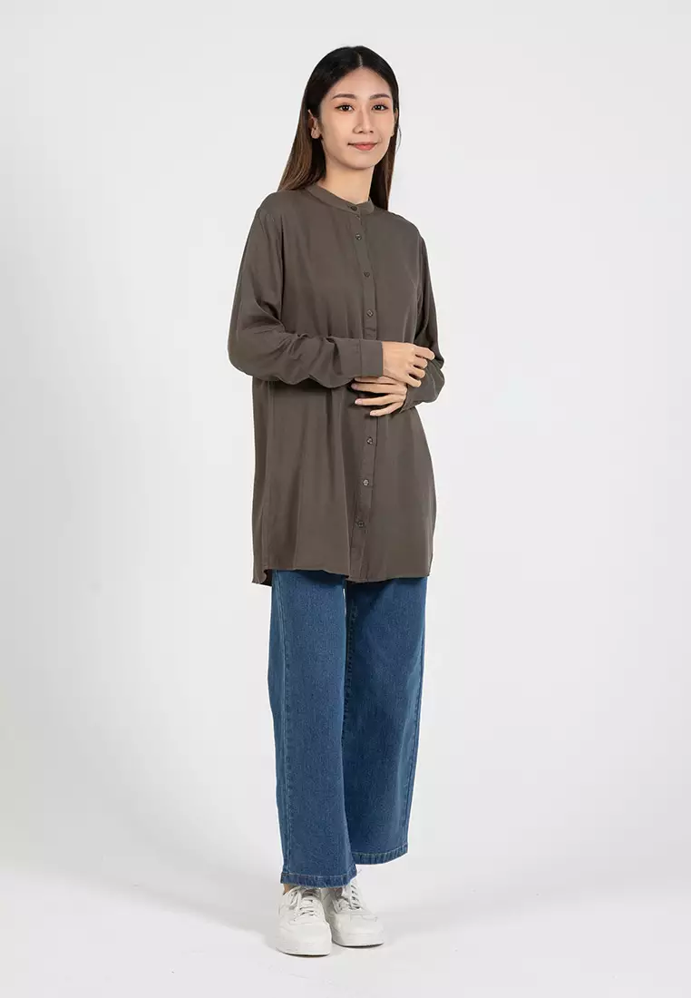 Forest Ladies Rayon Shirt Women Long Sleeve Tunic - 822405-45DkOlive