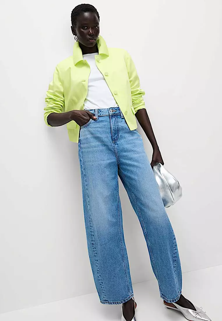 Linen Blend Sheen Single Breasted Cropped Jacket