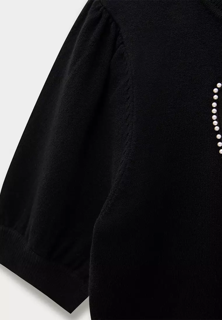 Puff Sleeve Bow Embellished Crop Top