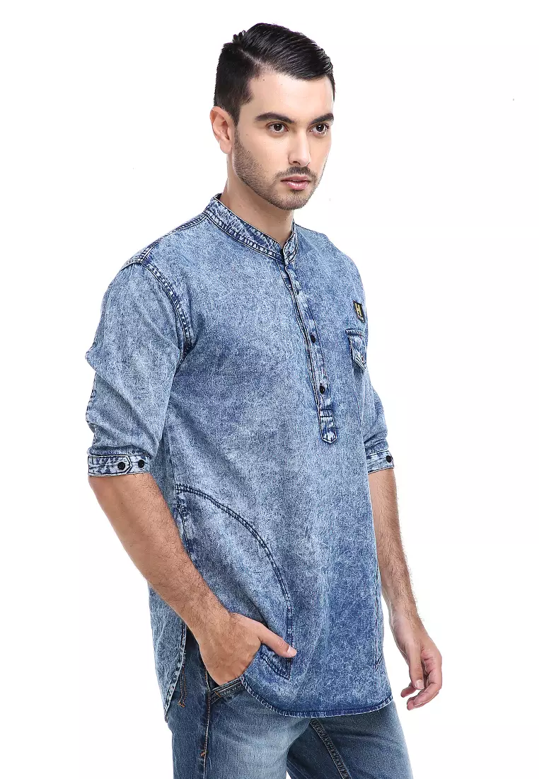Dwan Shirt Kemeja Jeans Sandwash Pria Kasual Lengan Panjang Material Denim ORIGINAL - Sandwash Blue