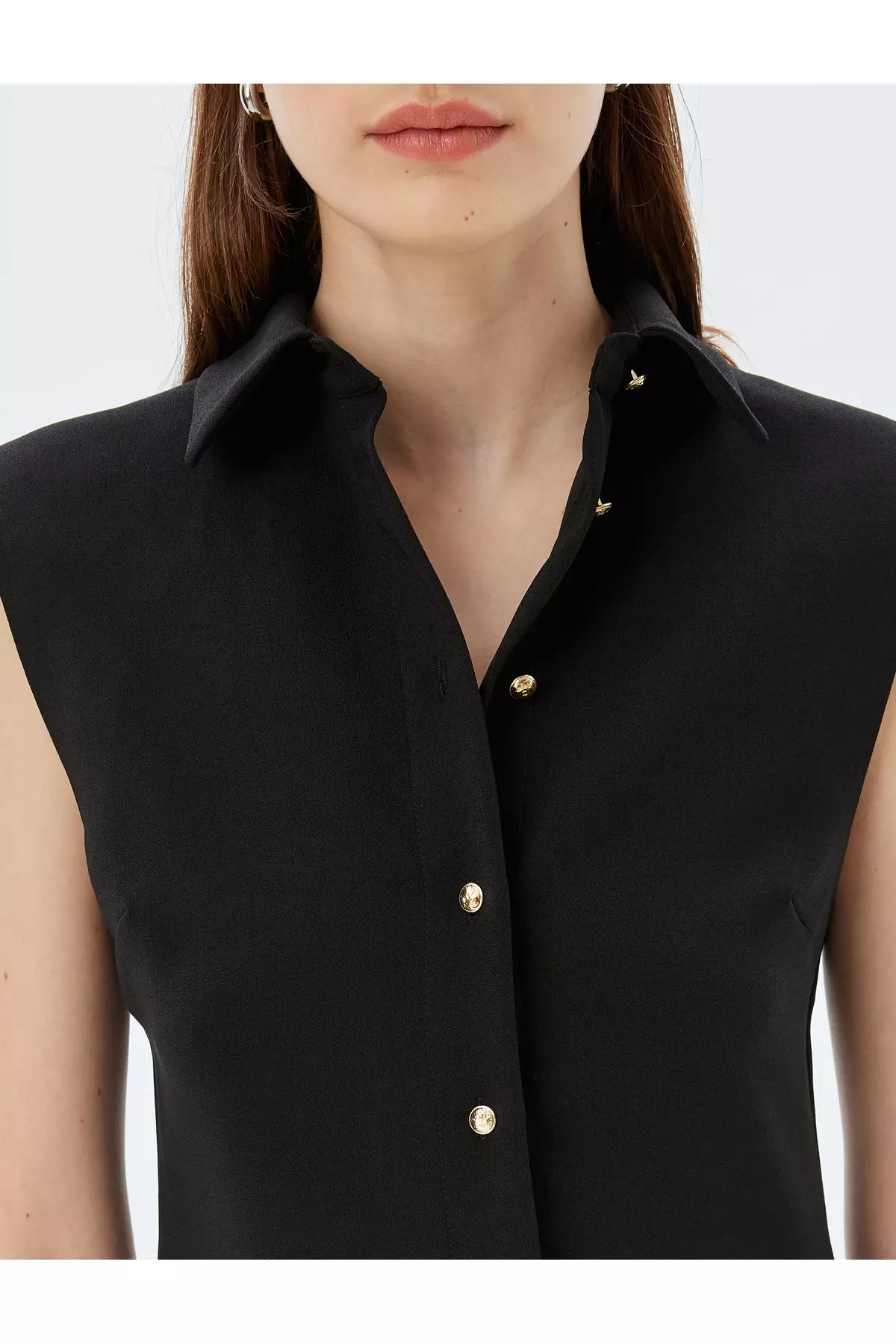 Mini Size Buttoned Sleeveless Shirt Dress