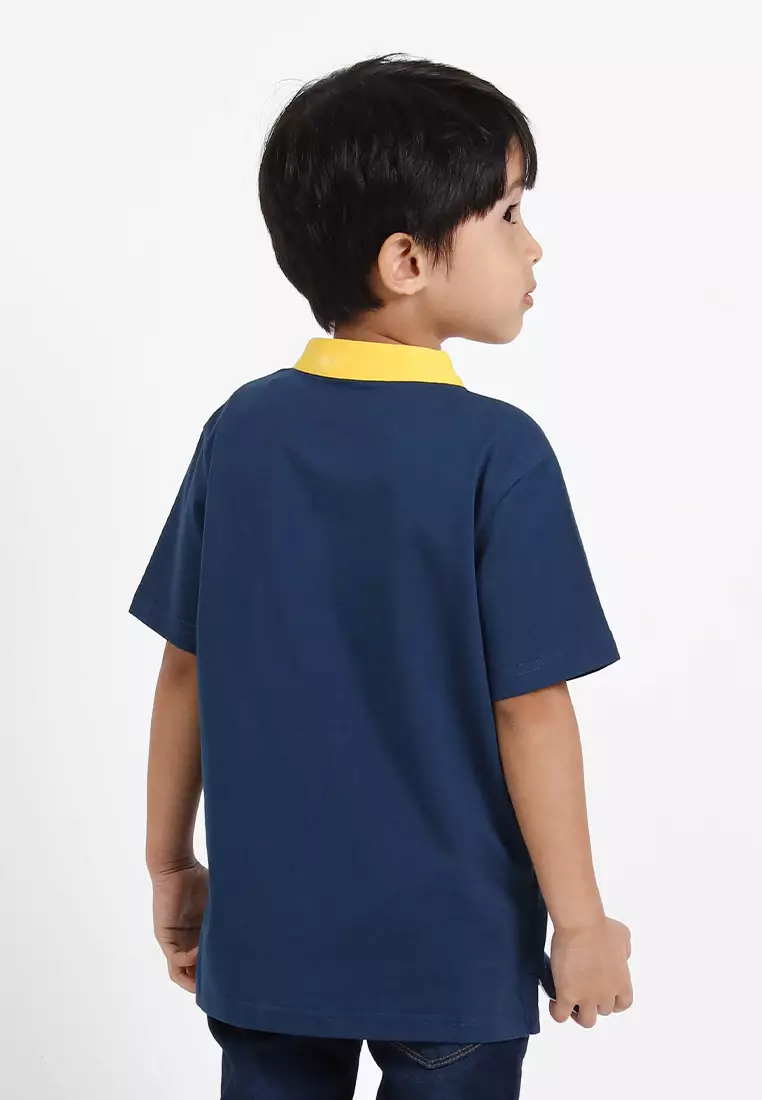 Forest Kids Premium Weight Cotton Stretchable Mandarin Collar T Shirt Men | T Shirt Baju Budak Lelaki - FK20170-30Blue