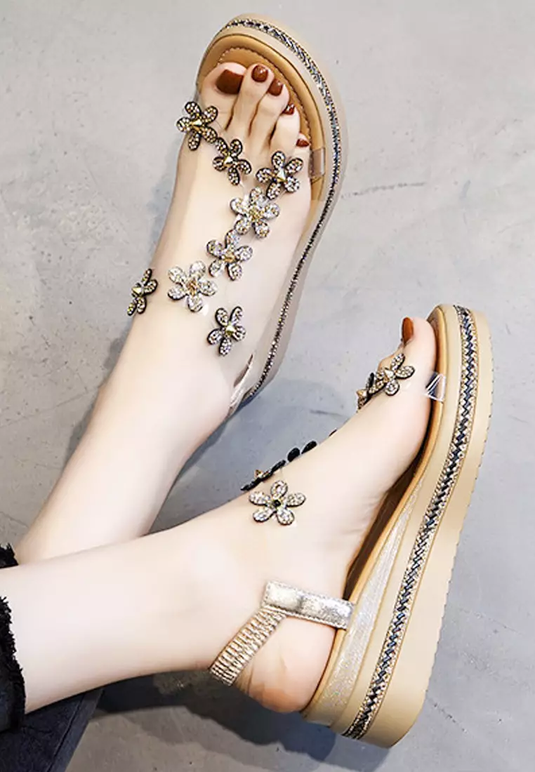 Gold flat platform sandals outlet