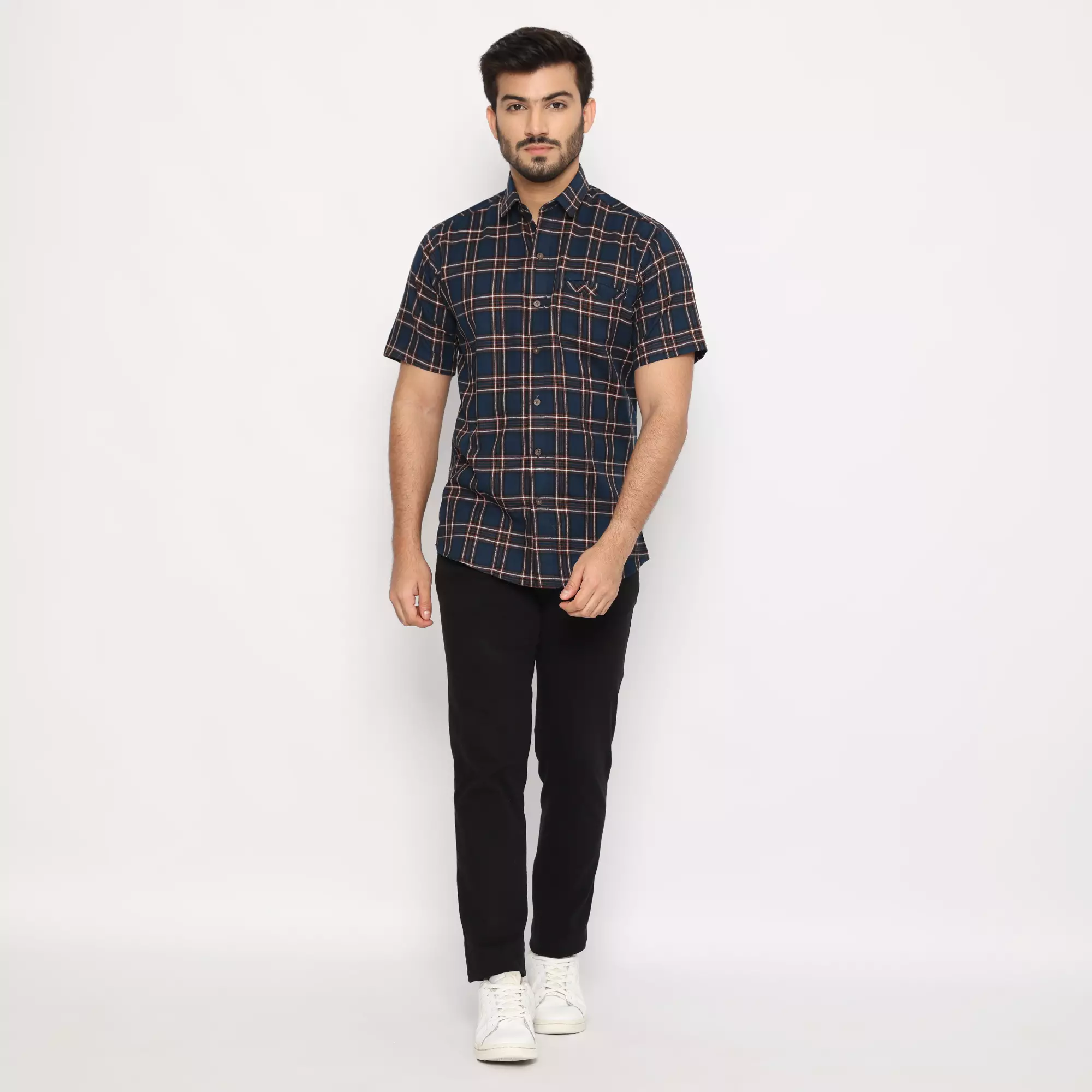 Simple Perfect Kemeja Pria Lengan Pendek Exclusive Premium Motif Kotak 2269 Navy