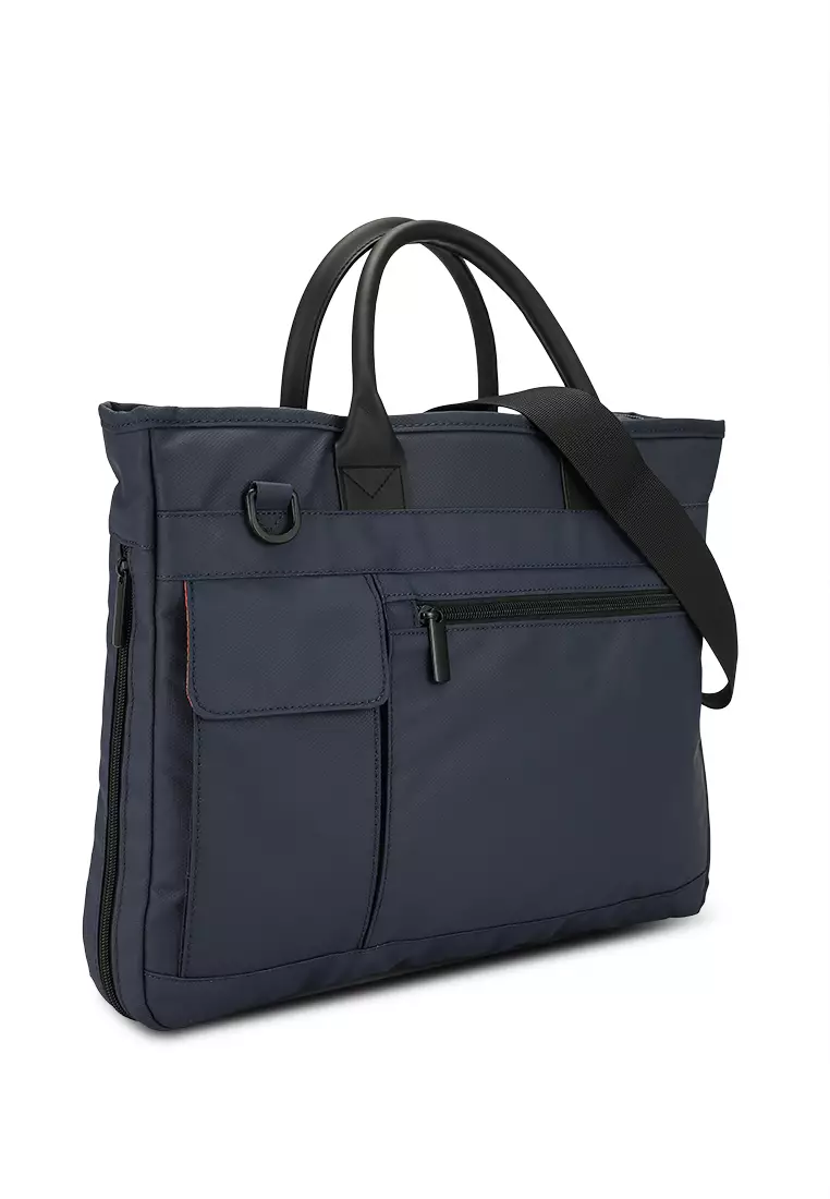 Nylon tote with outlet laptop compartment