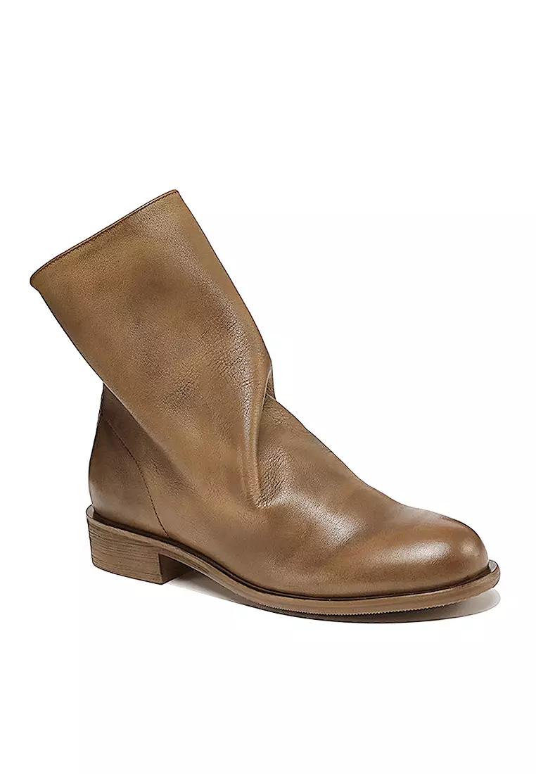 VANSA Vintage Washed Cow Leather Crinkled Booties VSW-B837-5