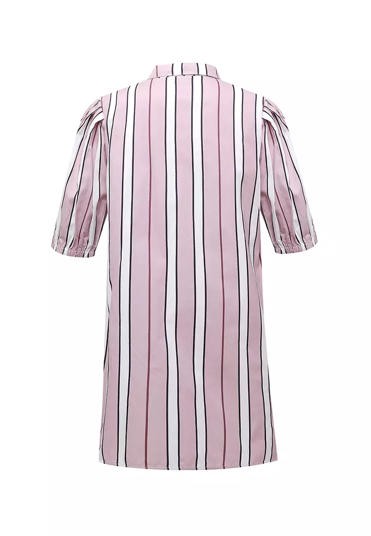 Pito Dito Girl Zaragoza Dress Panjang Anak Ungu Motif Salur