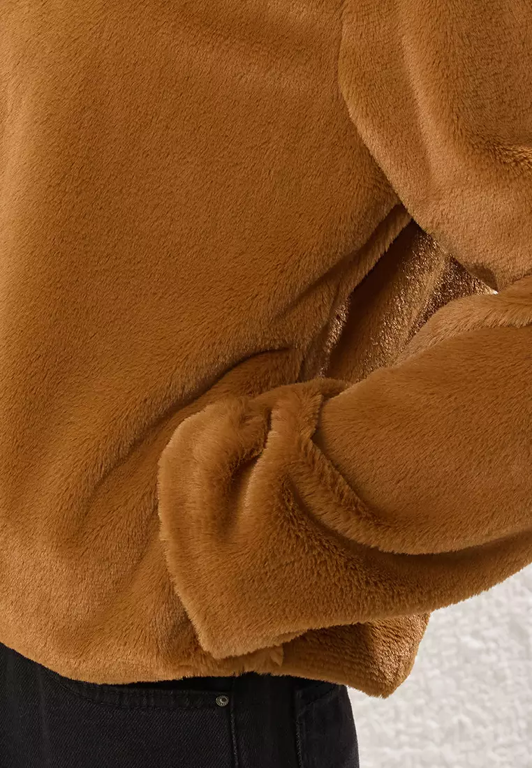 Camel Regular Fur Jacket Coat Twoss25Mo00033