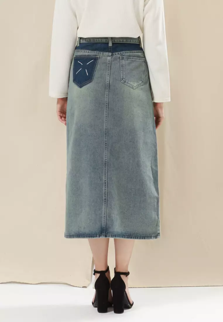 Kallen Slit Midi Skirt Highwaist in Light blue