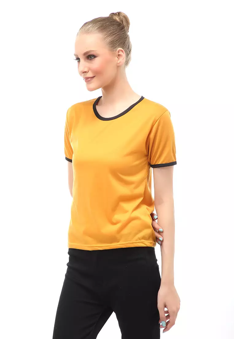 Kaos Oversize List Short Sleeves Design Simple Relaxed Fit - Mustard