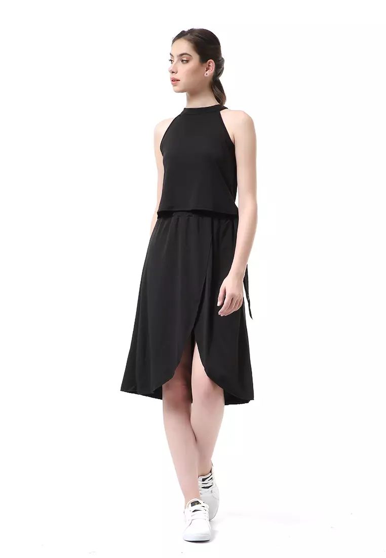 Rachel Sexy Dress Wanita Tanpa Lengan Model Belah Samping Material Mosscrepe ORIGINAL - Black