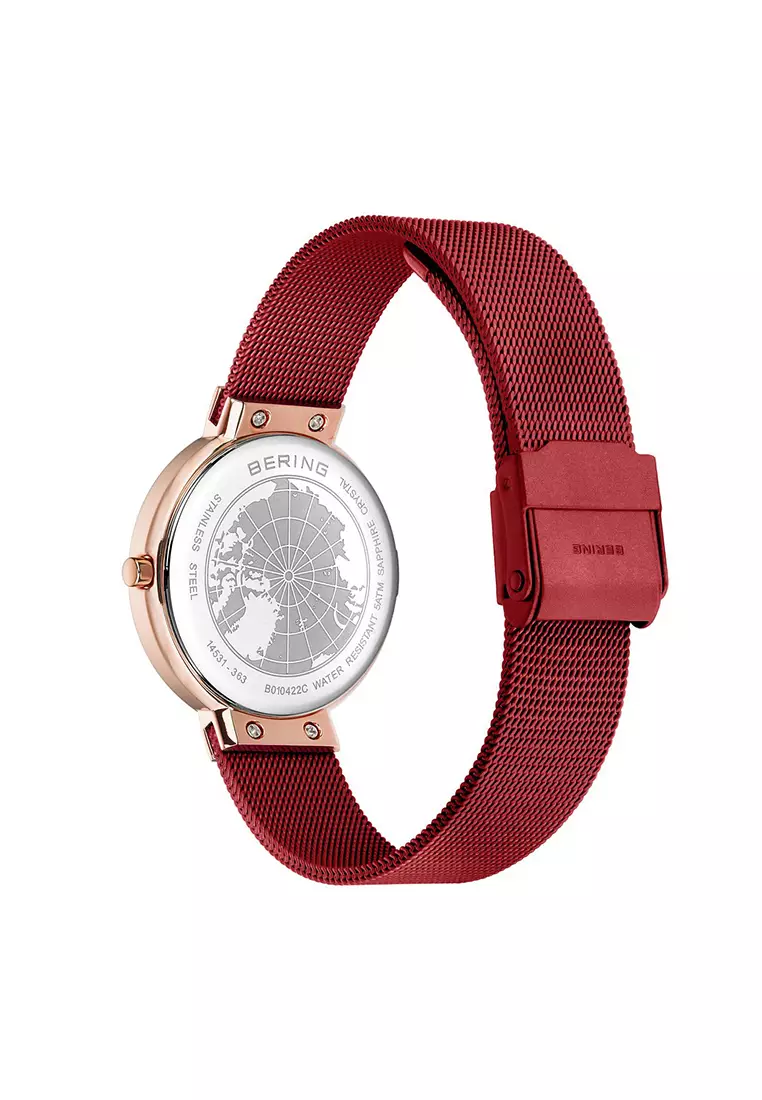 Women's Red Steel Mesh Bracelet and Red Dial Quartz Watch - 14531-363