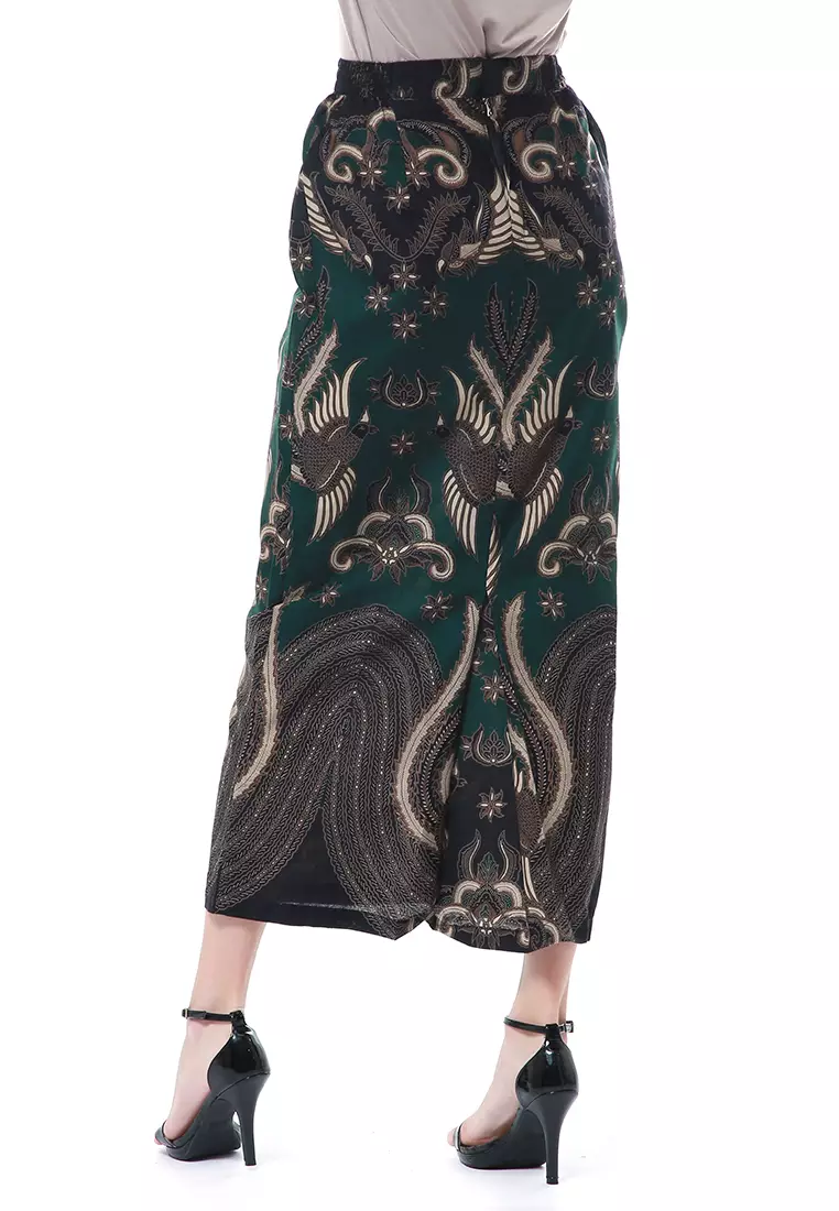 Zunaira Bawahan Wanita Long Rok Motif Batik High Quality - Army Green